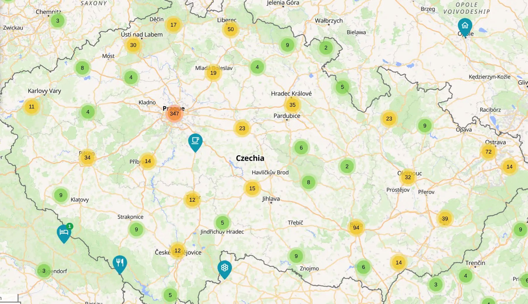 Mapa bitcoinových podniků v ČR
